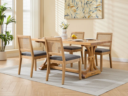 Farmhouse Rattan Dining Chairs Set of 2, Mid Century Modern Kitchen & Dining Room Chairs, Cane Upholstered Kitchen Side Chair with Natural Hardwood Frame, Gray