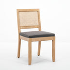 Farmhouse Rattan Dining Chairs Set of 2, Mid Century Modern Kitchen & Dining Room Chairs, Cane Upholstered Kitchen Side Chair with Natural Hardwood Frame, Gray