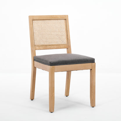 Farmhouse Rattan Dining Chairs Set of 2, Mid Century Modern Kitchen & Dining Room Chairs, Cane Upholstered Kitchen Side Chair with Natural Hardwood Frame, Gray