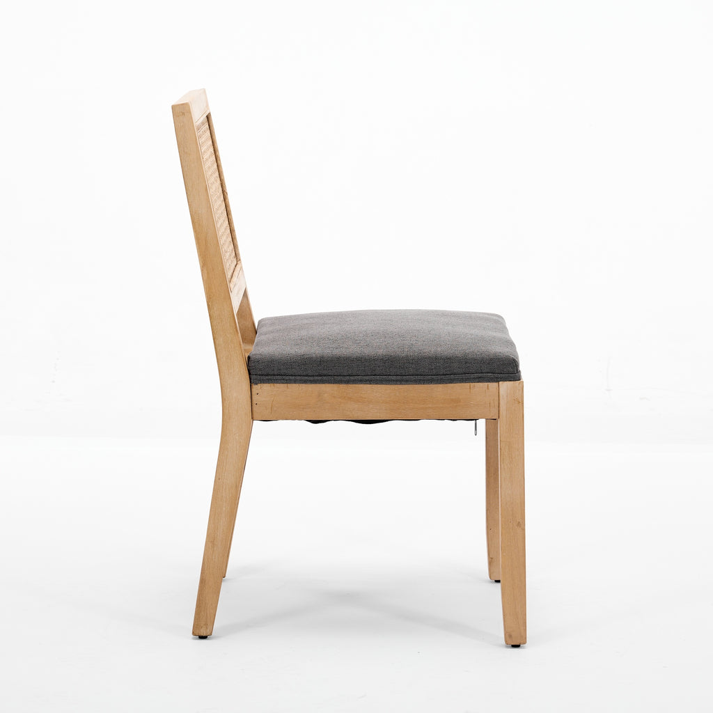 Farmhouse Rattan Dining Chairs Set of 2, Mid Century Modern Kitchen & Dining Room Chairs, Cane Upholstered Kitchen Side Chair with Natural Hardwood Frame, Gray