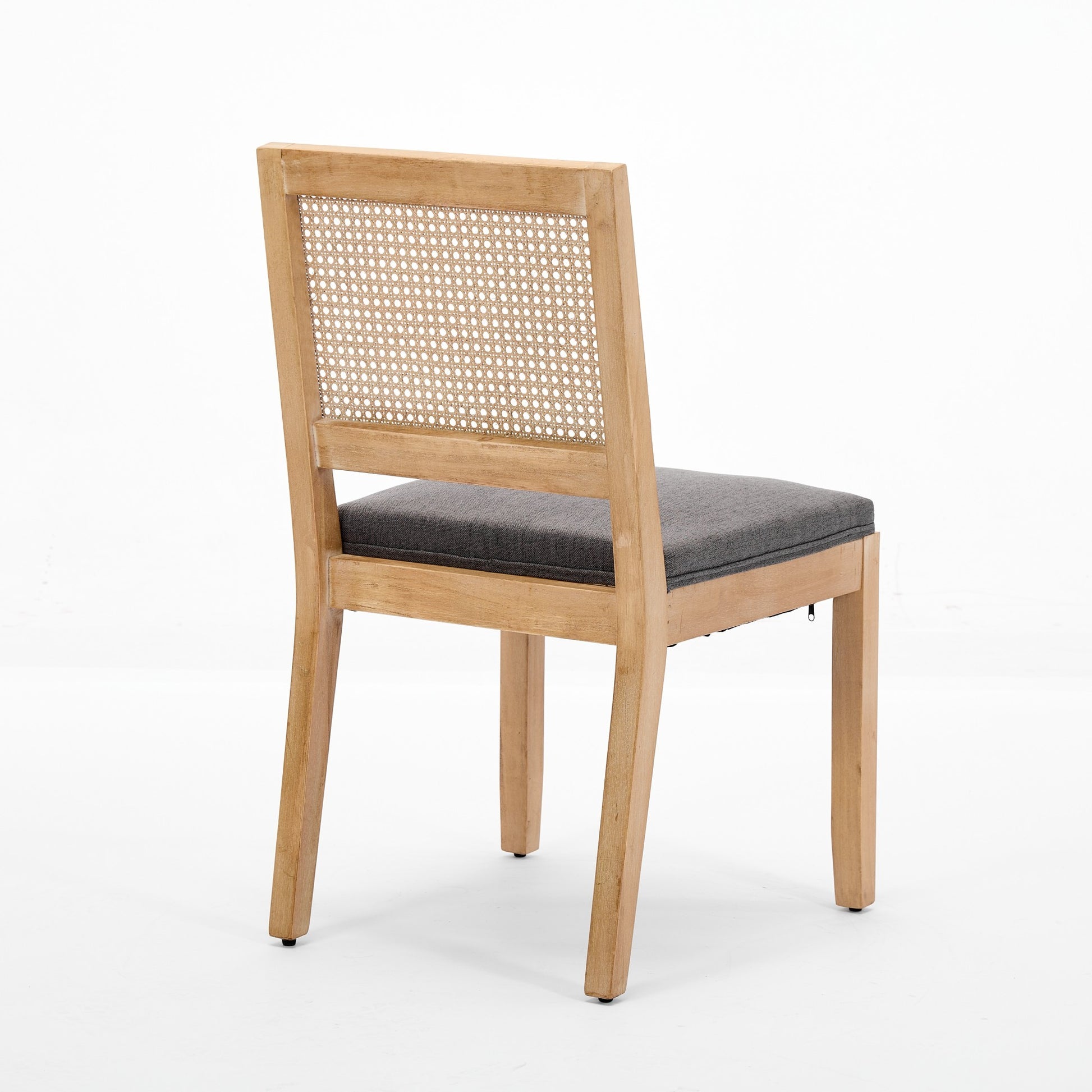 Farmhouse Rattan Dining Chairs Set of 2, Mid Century Modern Kitchen & Dining Room Chairs, Cane Upholstered Kitchen Side Chair with Natural Hardwood Frame, Gray