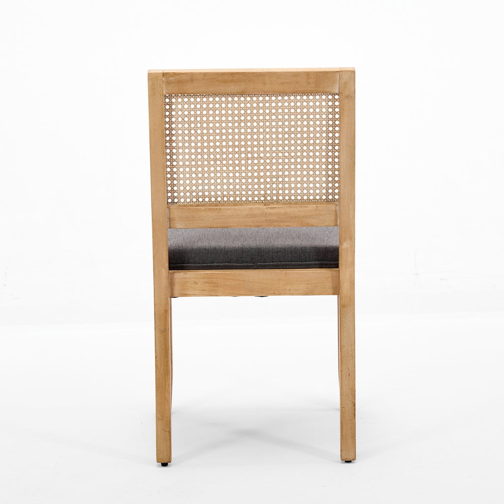 Farmhouse Rattan Dining Chairs Set of 2, Mid Century Modern Kitchen & Dining Room Chairs, Cane Upholstered Kitchen Side Chair with Natural Hardwood Frame, Gray