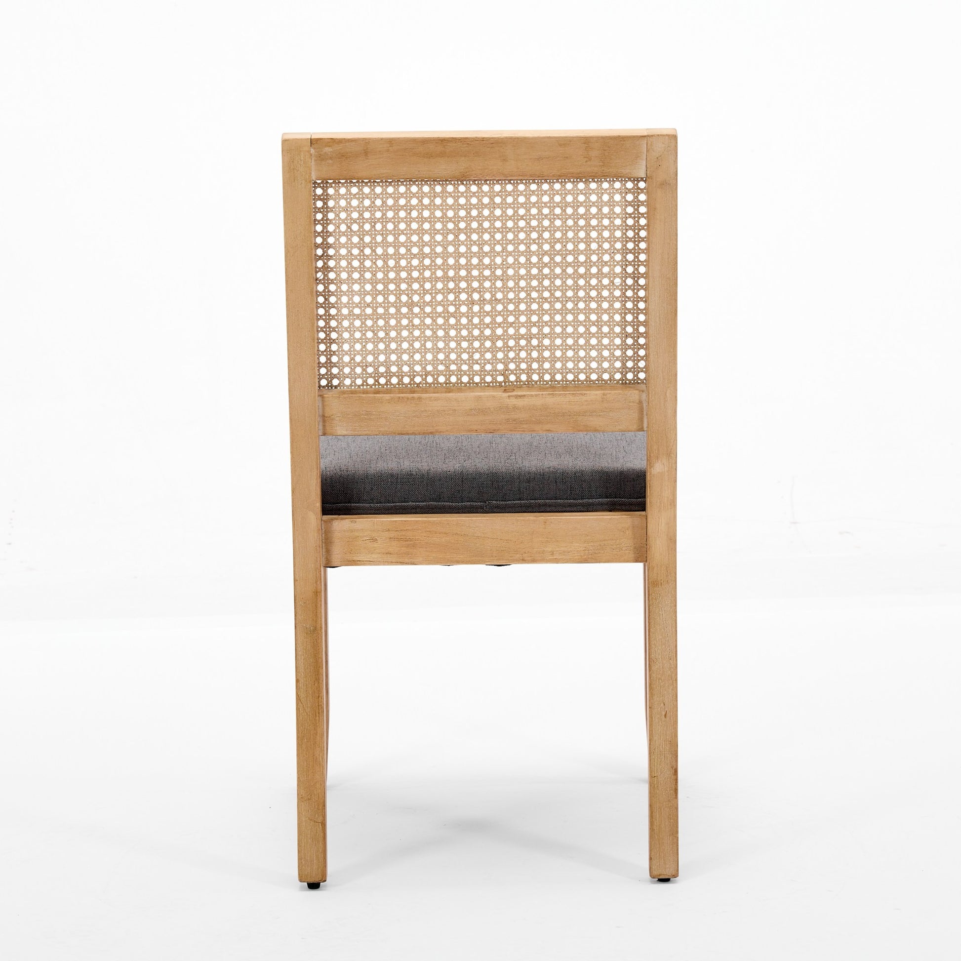 Farmhouse Rattan Dining Chairs Set of 2, Mid Century Modern Kitchen & Dining Room Chairs, Cane Upholstered Kitchen Side Chair with Natural Hardwood Frame, Gray