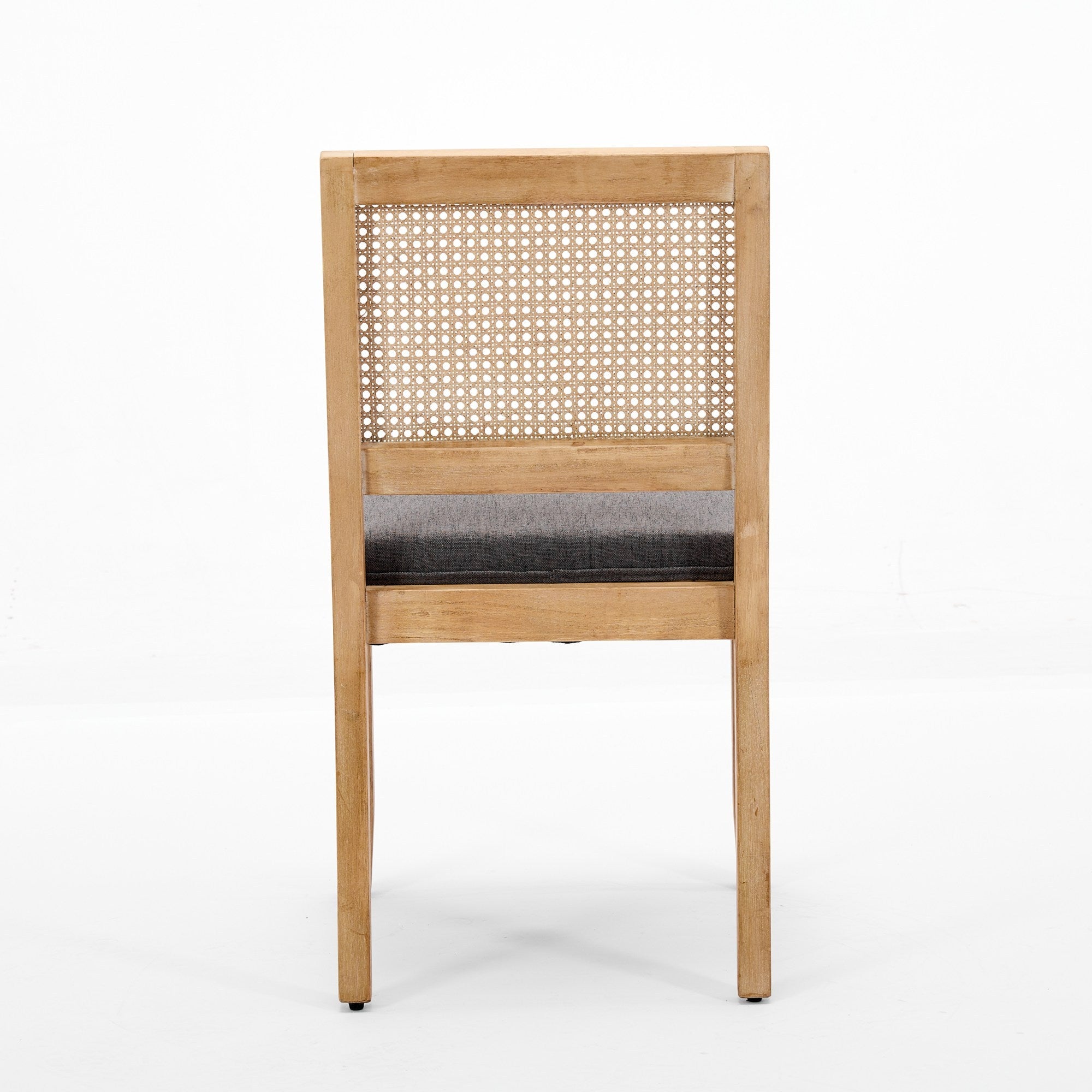 Farmhouse Rattan Dining Chairs Set of 2, Mid Century Modern Kitchen & Dining Room Chairs, Cane Upholstered Kitchen Side Chair with Natural Hardwood Frame, Gray