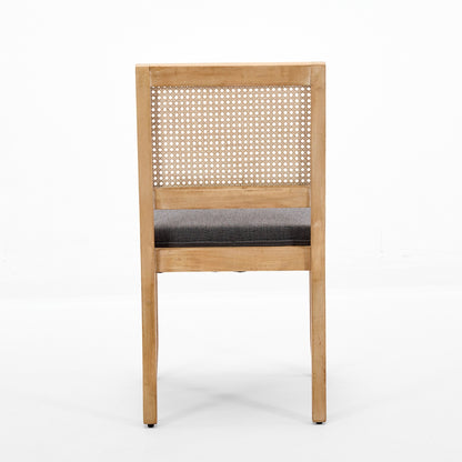 Farmhouse Rattan Dining Chairs Set of 2, Mid Century Modern Kitchen & Dining Room Chairs, Cane Upholstered Kitchen Side Chair with Natural Hardwood Frame, Gray
