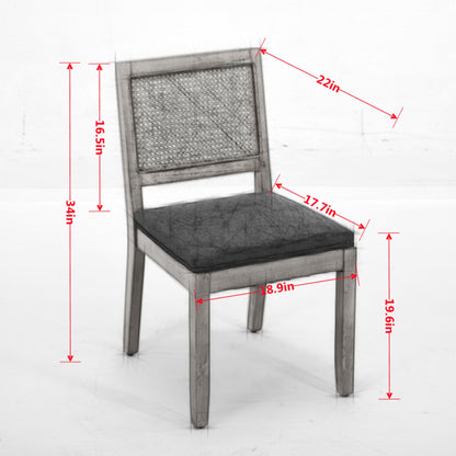 Farmhouse Rattan Dining Chairs Set of 2, Mid Century Modern Kitchen & Dining Room Chairs, Cane Upholstered Kitchen Side Chair with Natural Hardwood Frame, Gray