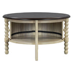 Mid Century Round Coffee Table with Storage, Beige.