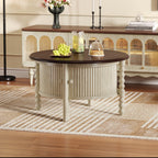 Mid Century Round Coffee Table with Storage, Beige.