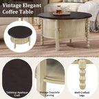 Mid Century Round Coffee Table with Storage, Beige.