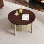 Mid Century Round Coffee Table with Storage, Beige.