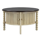 Mid Century Round Coffee Table with Storage, Beige.
