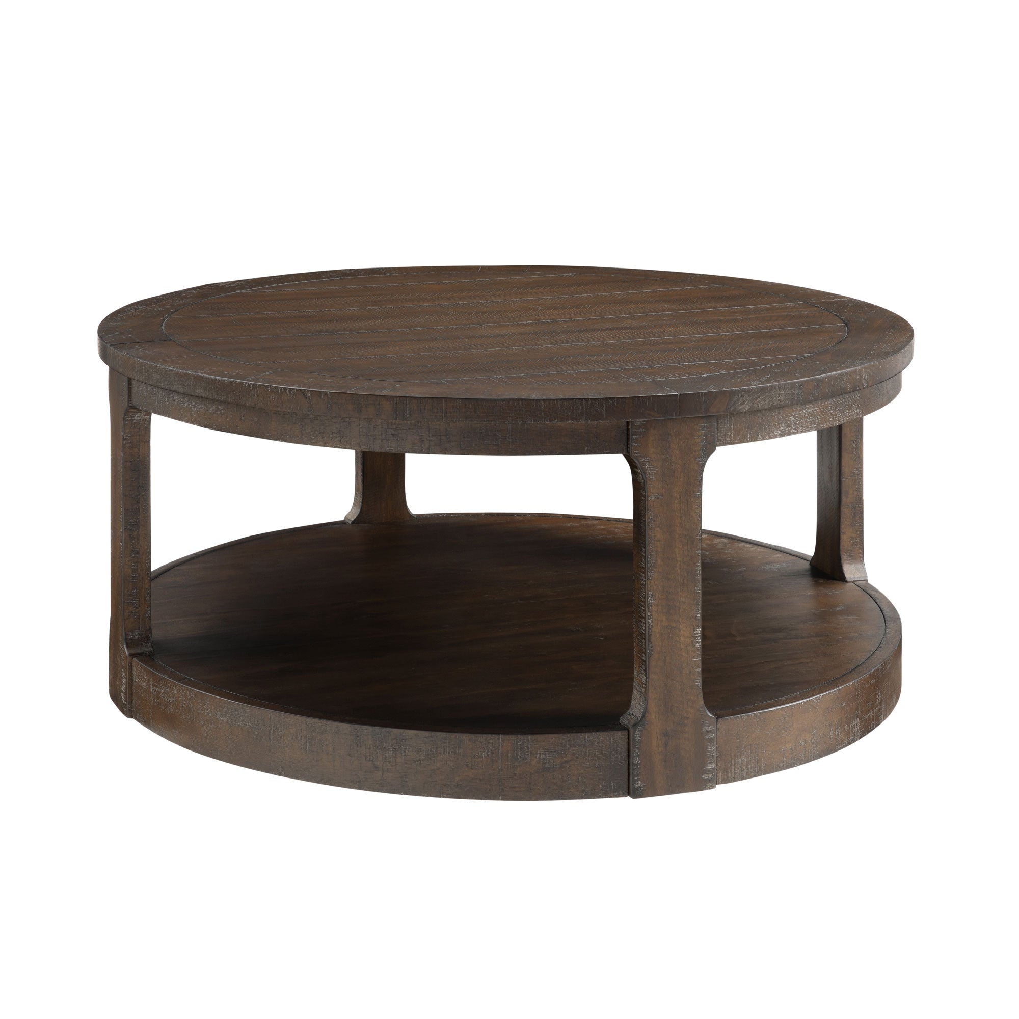 40inch Large Curved 2 Tier Traditional Round Circle Wooden Center Coffee Table,Mid Century Rounded Table with Wheels ,Rustic Style Table for living Room,Office,Apartment,Brown