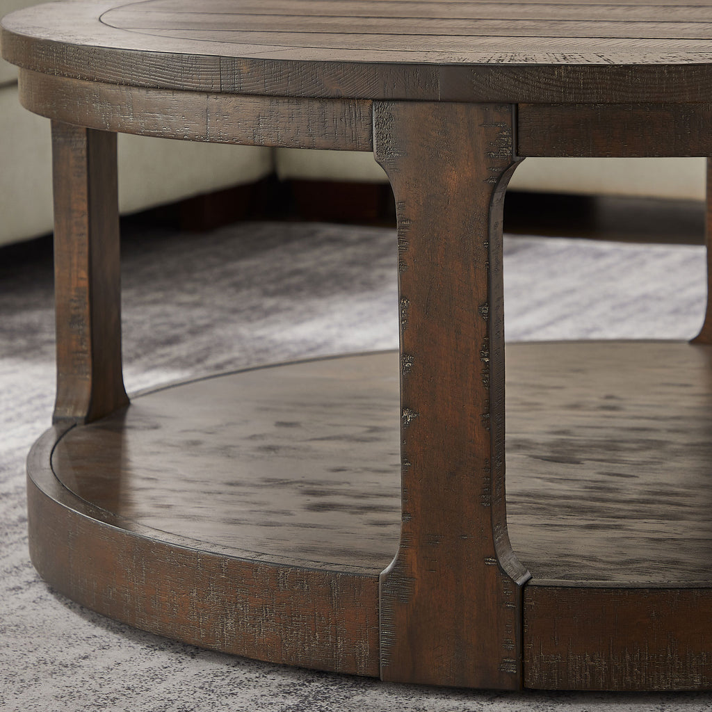 40inch Large Curved 2 Tier Traditional Round Circle Wooden Center Coffee Table,Mid Century Rounded Table with Wheels ,Rustic Style Table for living Room,Office,Apartment,Brown