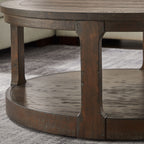 40inch Large Curved 2 Tier Traditional Round Circle Wooden Center Coffee Table,Mid Century Rounded Table with Wheels ,Rustic Style Table for living Room,Office,Apartment,Brown