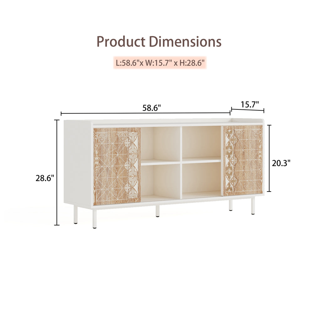 Sicotas Mid Century Sideboard Storage Rustic Sliding Door Solid Wood Cabinet for Living Room Decorative TV Buffet and Storage for TV Stand,Sideboards,Accent Cabinets