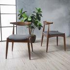 Set of 2 Rubberwood Dining Chairs with Ergonomic Backrest & Comfort Cushions, Walnut+Charcoal (same sku: 59296.00F)