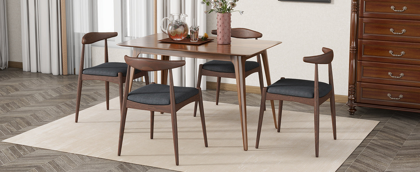 Set of 2 Rubberwood Dining Chairs with Ergonomic Backrest & Comfort Cushions, Walnut+Charcoal (same sku: 59296.00F)
