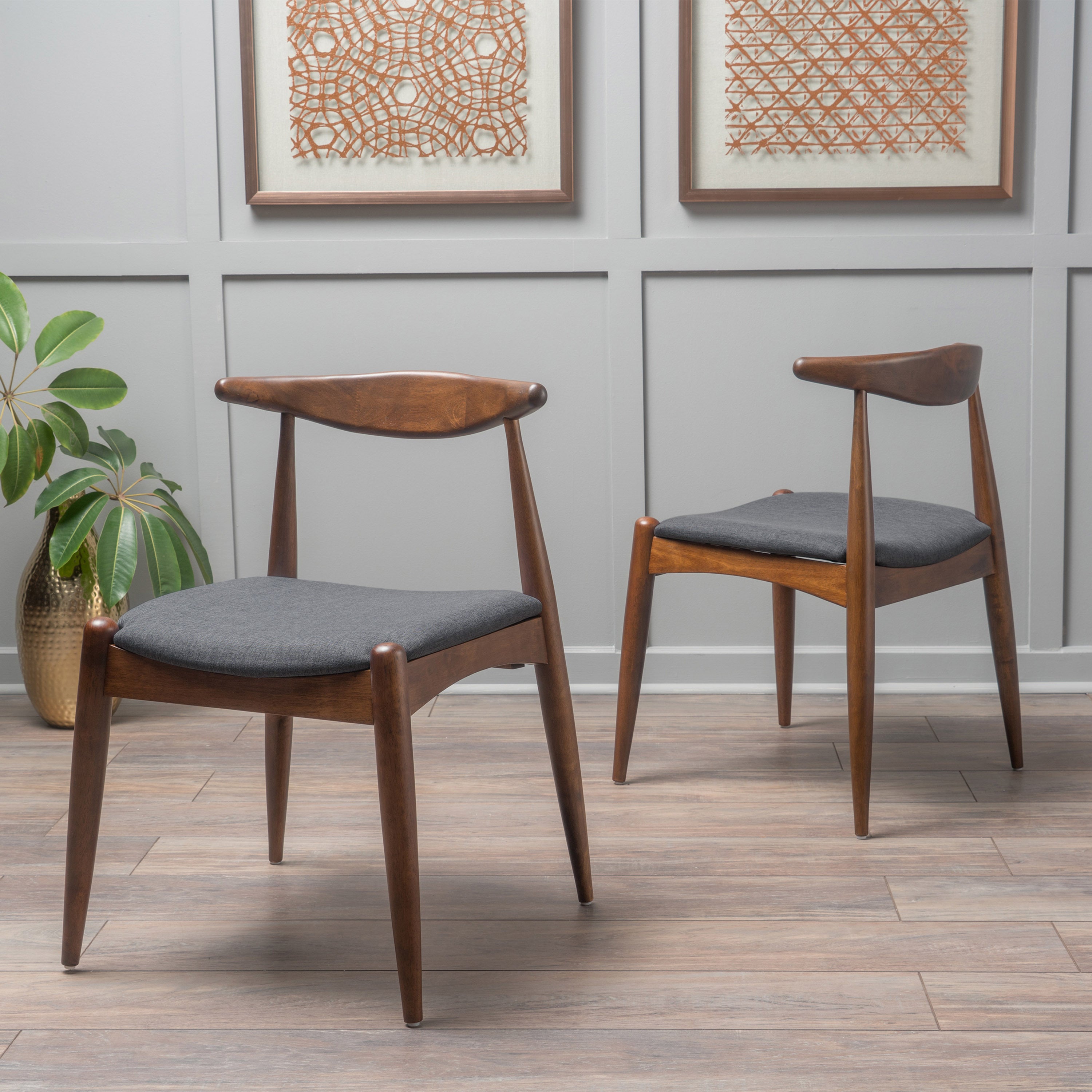 Set of 2 Rubberwood Dining Chairs with Ergonomic Backrest & Comfort Cushions, Walnut+Charcoal (same sku: 59296.00F)