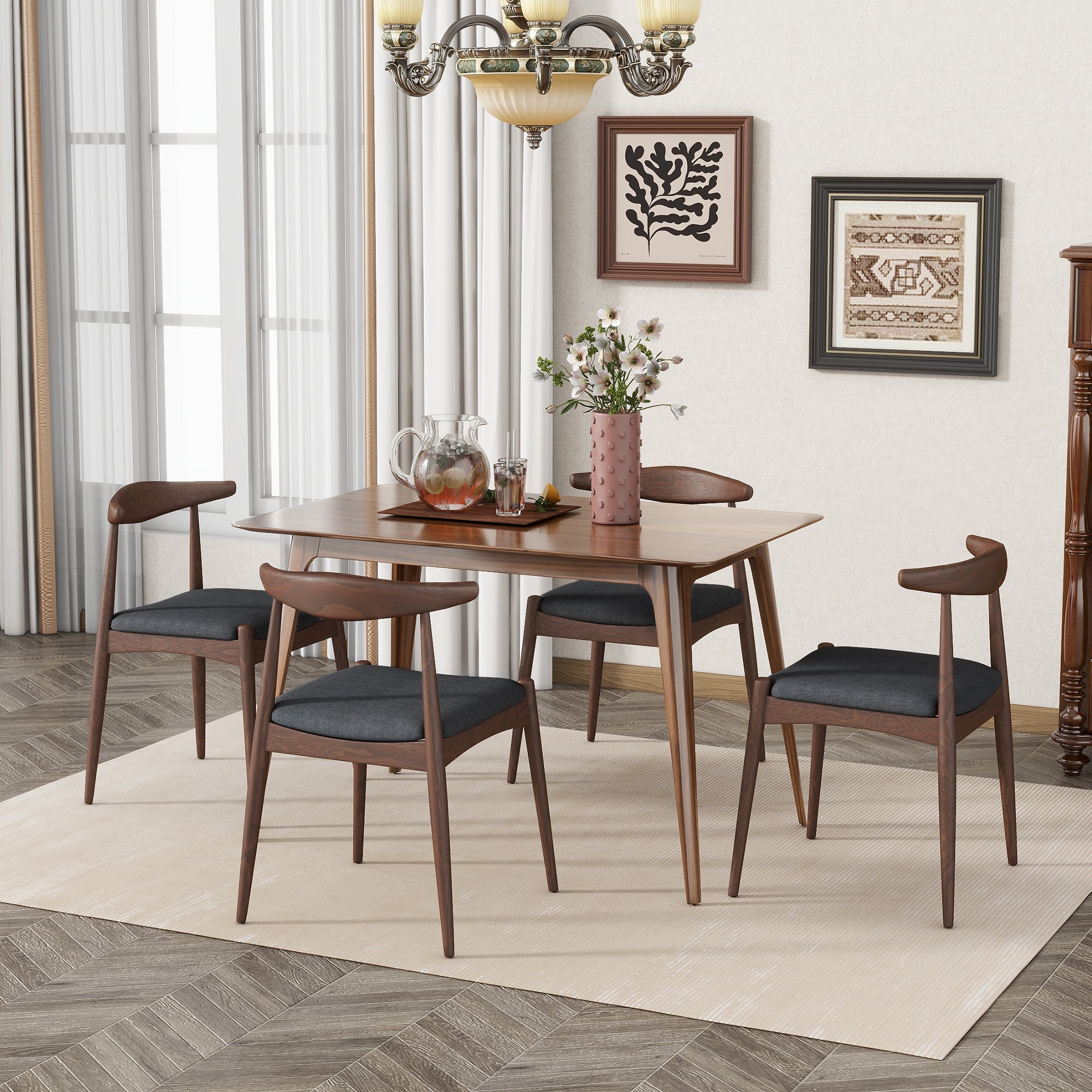 Set of 2 Rubberwood Dining Chairs with Ergonomic Backrest & Comfort Cushions, Walnut+Charcoal (same sku: 59296.00F)
