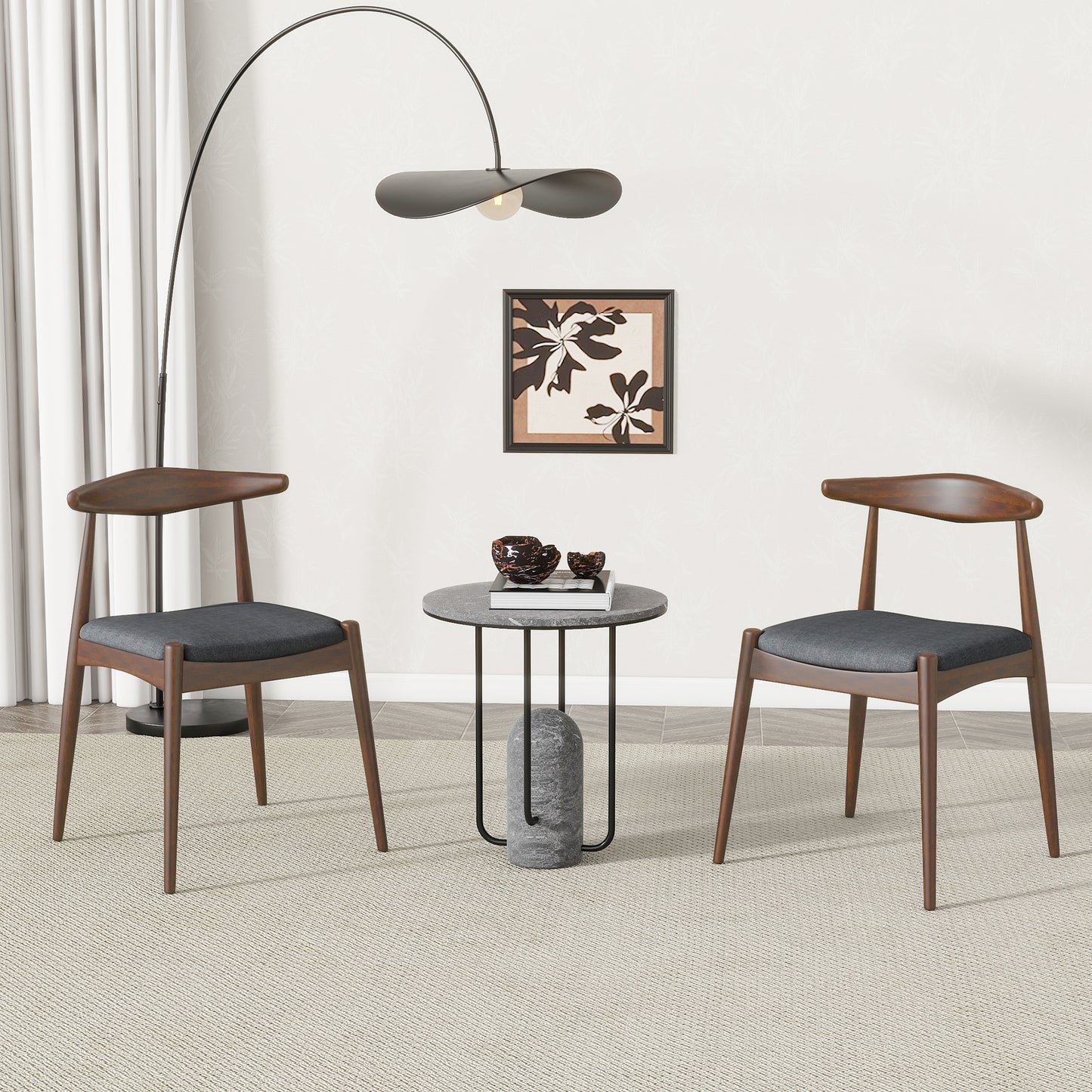 Set of 2 Rubberwood Dining Chairs with Ergonomic Backrest & Comfort Cushions, Walnut+Charcoal (same sku: 59296.00F)