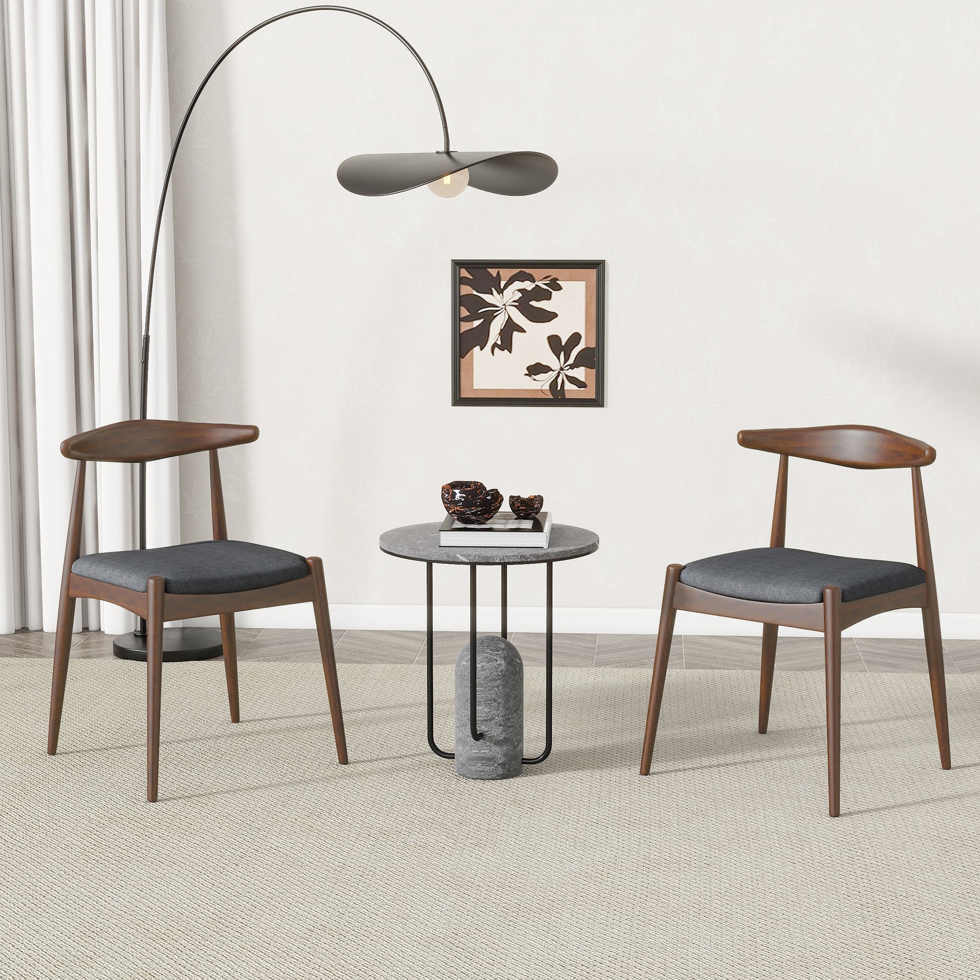 Set of 2 Rubberwood Dining Chairs with Ergonomic Backrest & Comfort Cushions, Walnut+Charcoal (same sku: 59296.00F)