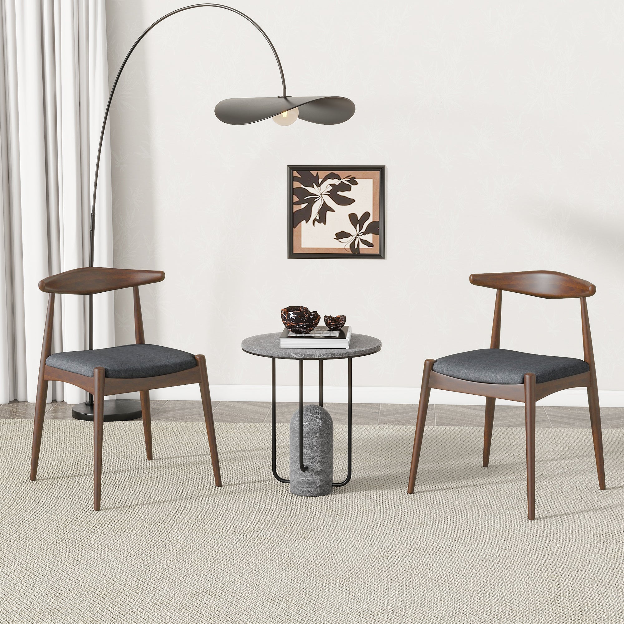 Set of 2 Rubberwood Dining Chairs with Ergonomic Backrest & Comfort Cushions, Walnut+Charcoal (same sku: 59296.00F)