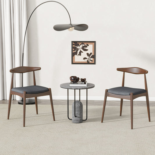 Set of 2 Rubberwood Dining Chairs with Ergonomic Backrest & Comfort Cushions, Walnut+Charcoal (same sku: 59296.00F)