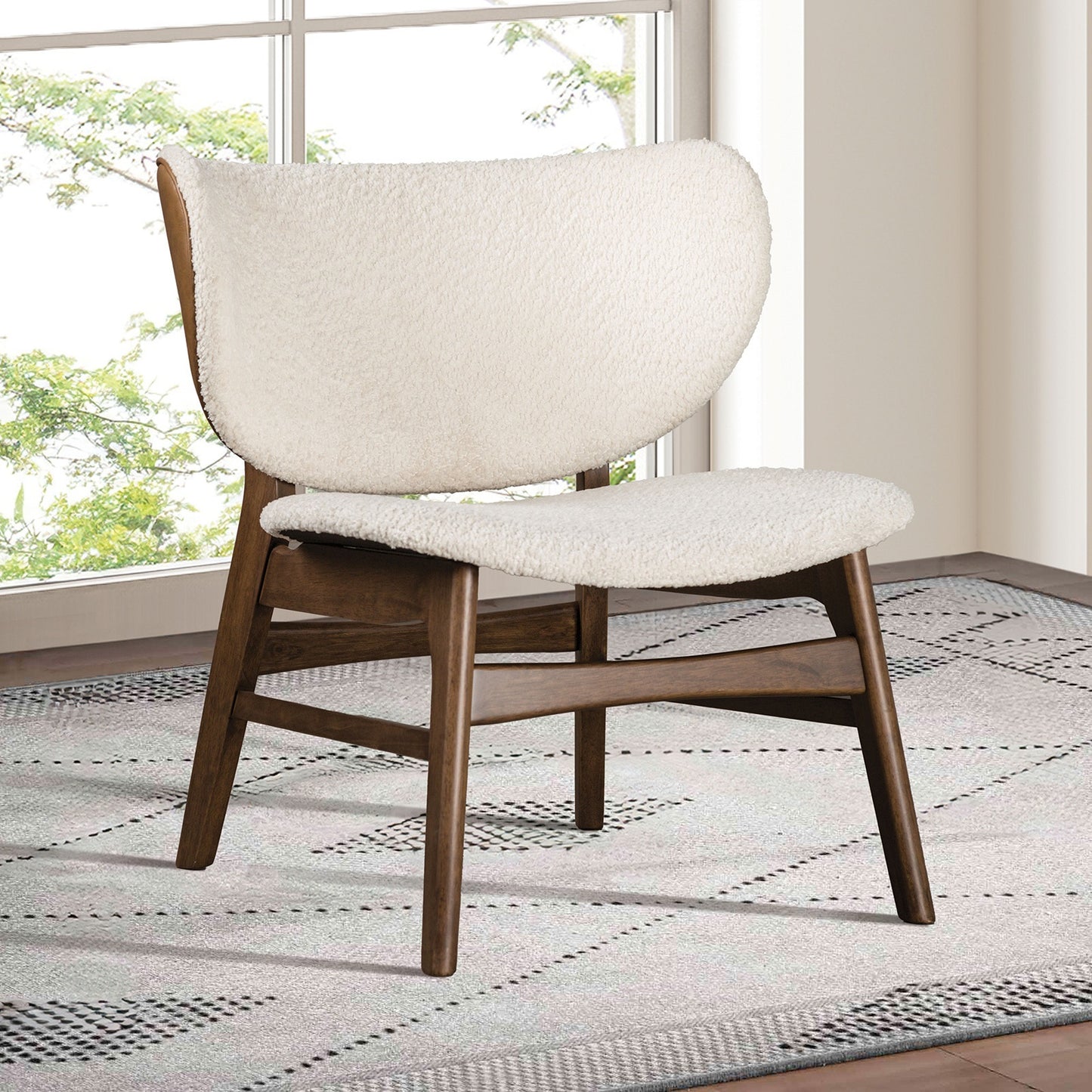 Modern Mid-Century Accent Chair With Wingback Walnut/Beige