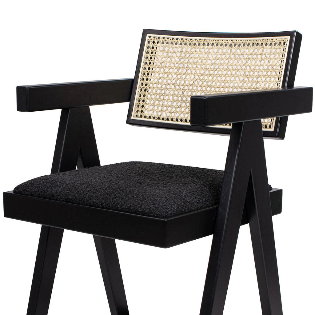 Milan Ebony Black Boucle Bar Stool with Arms, Set of 3.