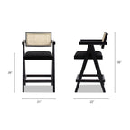 Milan Ebony Black Boucle Bar Stool with Arms, Set of 3.