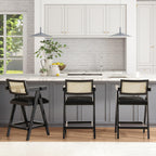 Milan Ebony Black Boucle Bar Stool with Arms, Set of 3.