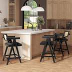 Milan Ebony Black Boucle Bar Stool with Arms, Set of 3.