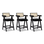 Milan Ebony Black Boucle Bar Stool with Arms, Set of 3.