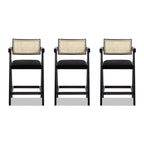 Milan Ebony Black Boucle Bar Stool with Arms, Set of 3.
