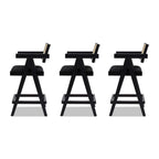 Milan Ebony Black Boucle Bar Stool with Arms, Set of 3.
