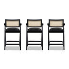 Milan Ebony Black Boucle Bar Stool with Arms, Set of 3.