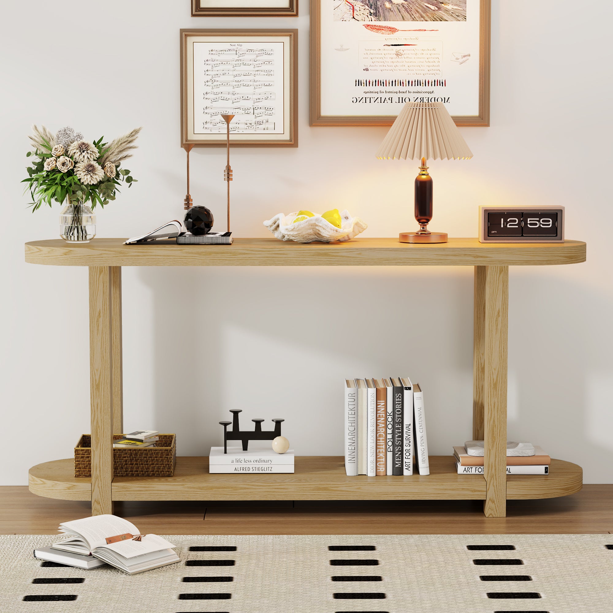 U_STYLE Modern Minimalist Ash Veneer Entryway Table with Streamlined Desktop Design, Suitable for Study Rooms, Entryways, Hallways, Living Rooms, and Foyers
