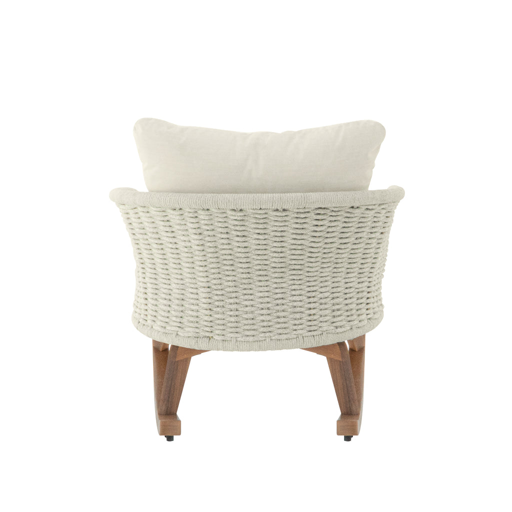 Contemporary Minimalist Beige Wicker Rocking Chair with Soft Polyester Cushions and Durable Wooden Frame, Perfect for Indoor and Outdoor Spaces like Patio, Balcony, or Living Room
