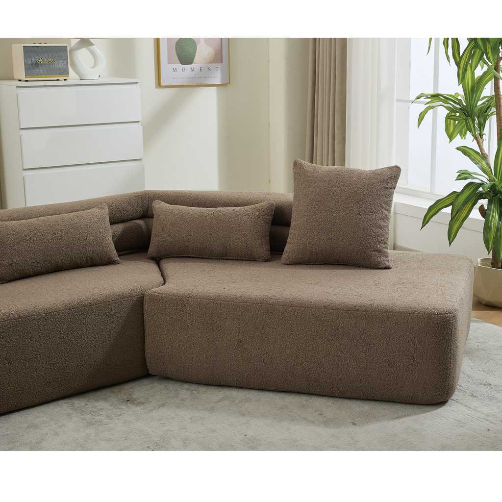[NEW ARRIVED] [VIDEO PROVIDED] 128Minimalist Cloud Sectional Couch ,Modern Couches ,4-Seater ,No Assembly,Two modular sofa,Boucle Teddy Fabric, upholstered , anti-wrinkle fabric,Brown