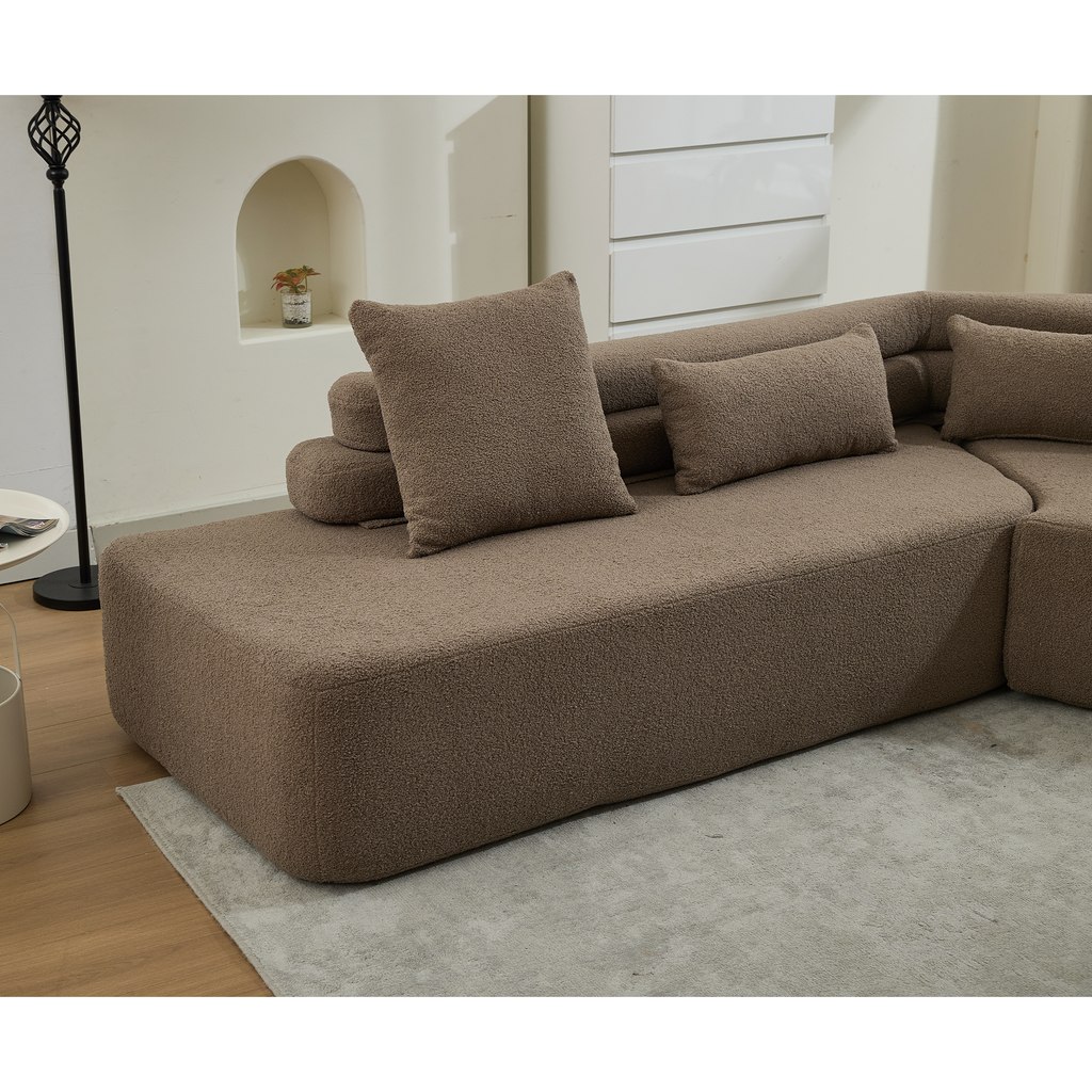 [NEW ARRIVED] [VIDEO PROVIDED] 128Minimalist Cloud Sectional Couch ,Modern Couches ,4-Seater ,No Assembly,Two modular sofa,Boucle Teddy Fabric, upholstered , anti-wrinkle fabric,Brown