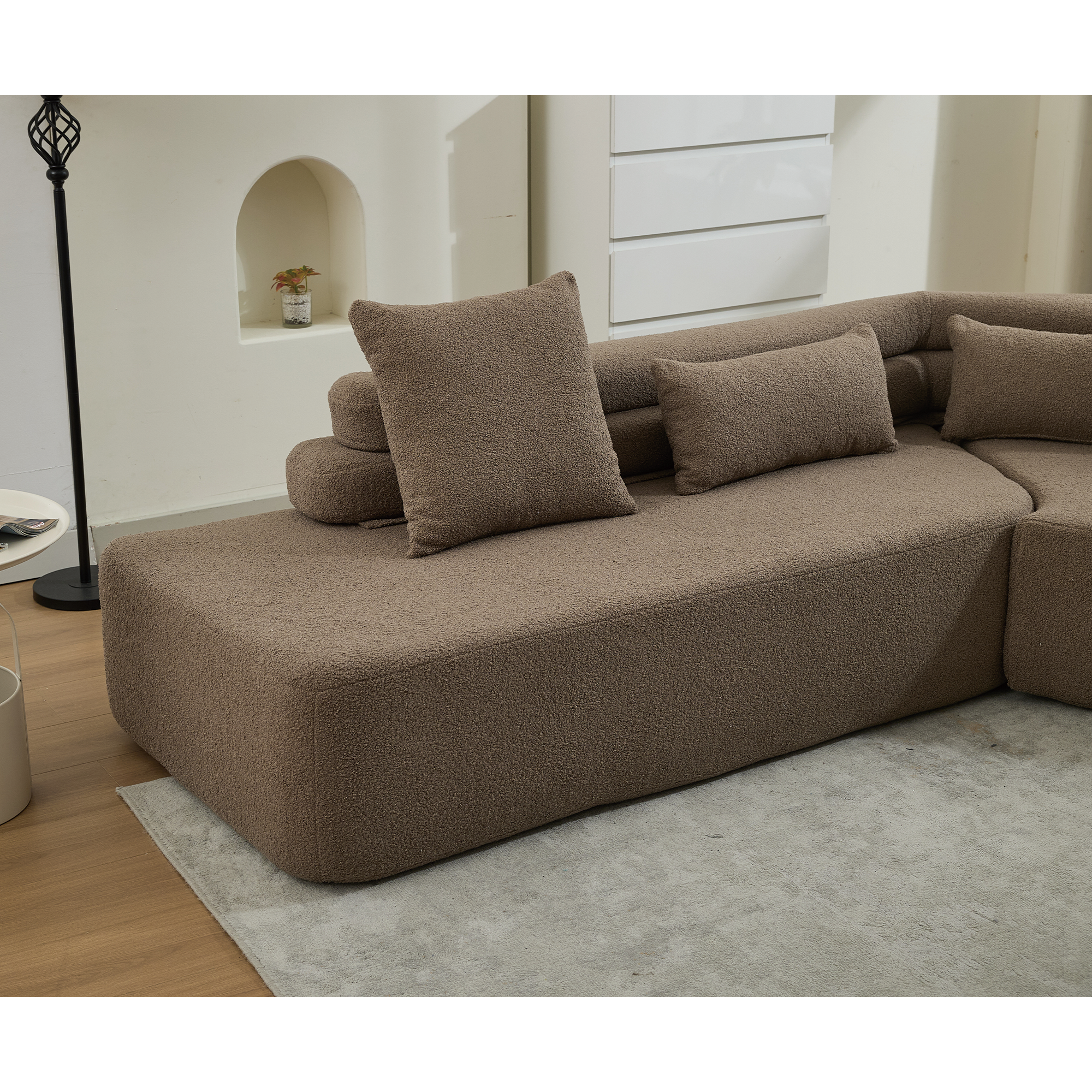 [NEW ARRIVED] [VIDEO PROVIDED] 128Minimalist Cloud Sectional Couch ,Modern Couches ,4-Seater ,No Assembly,Two modular sofa,Boucle Teddy Fabric, upholstered , anti-wrinkle fabric,Brown