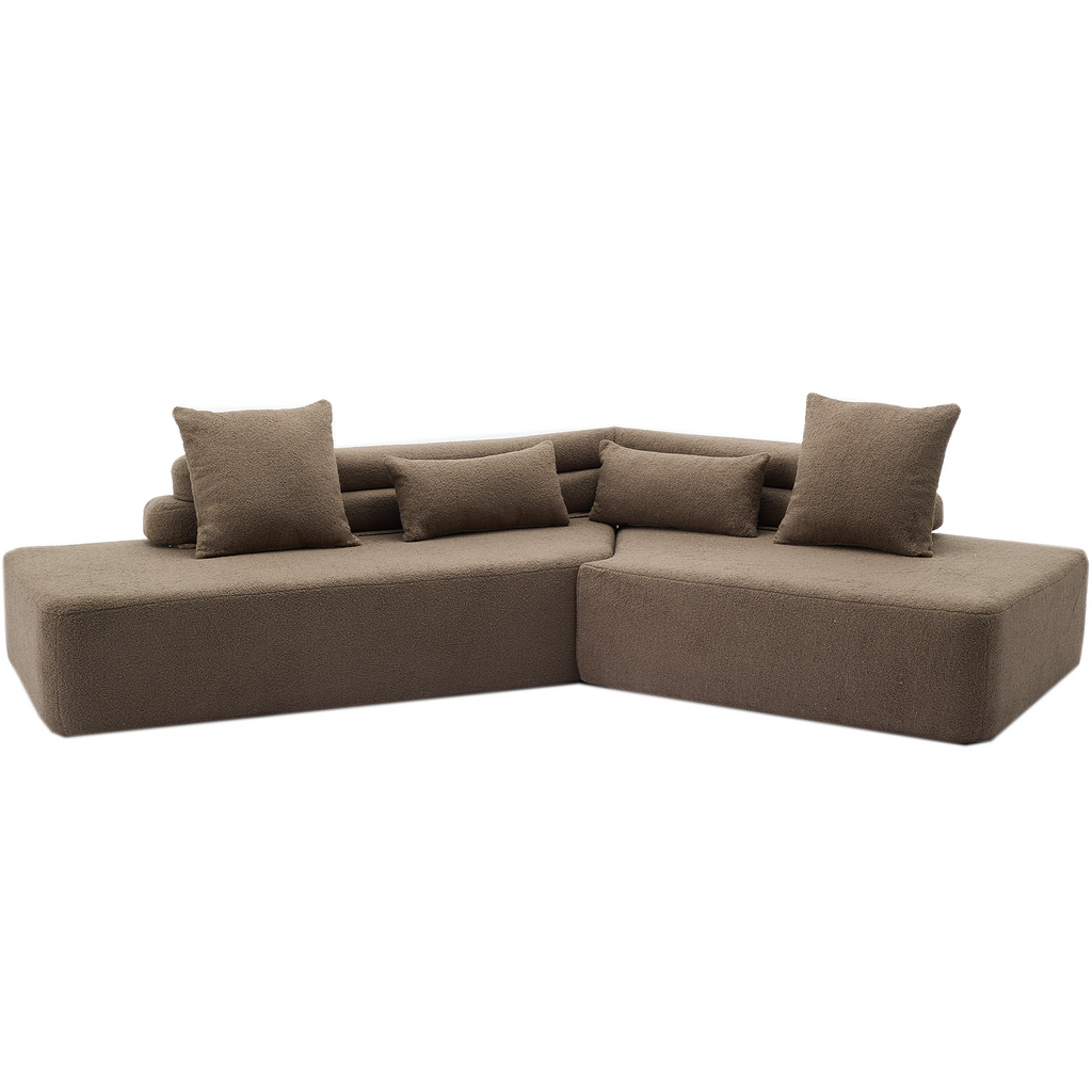 [NEW ARRIVED] [VIDEO PROVIDED] 128Minimalist Cloud Sectional Couch ,Modern Couches ,4-Seater ,No Assembly,Two modular sofa,Boucle Teddy Fabric, upholstered , anti-wrinkle fabric,Brown
