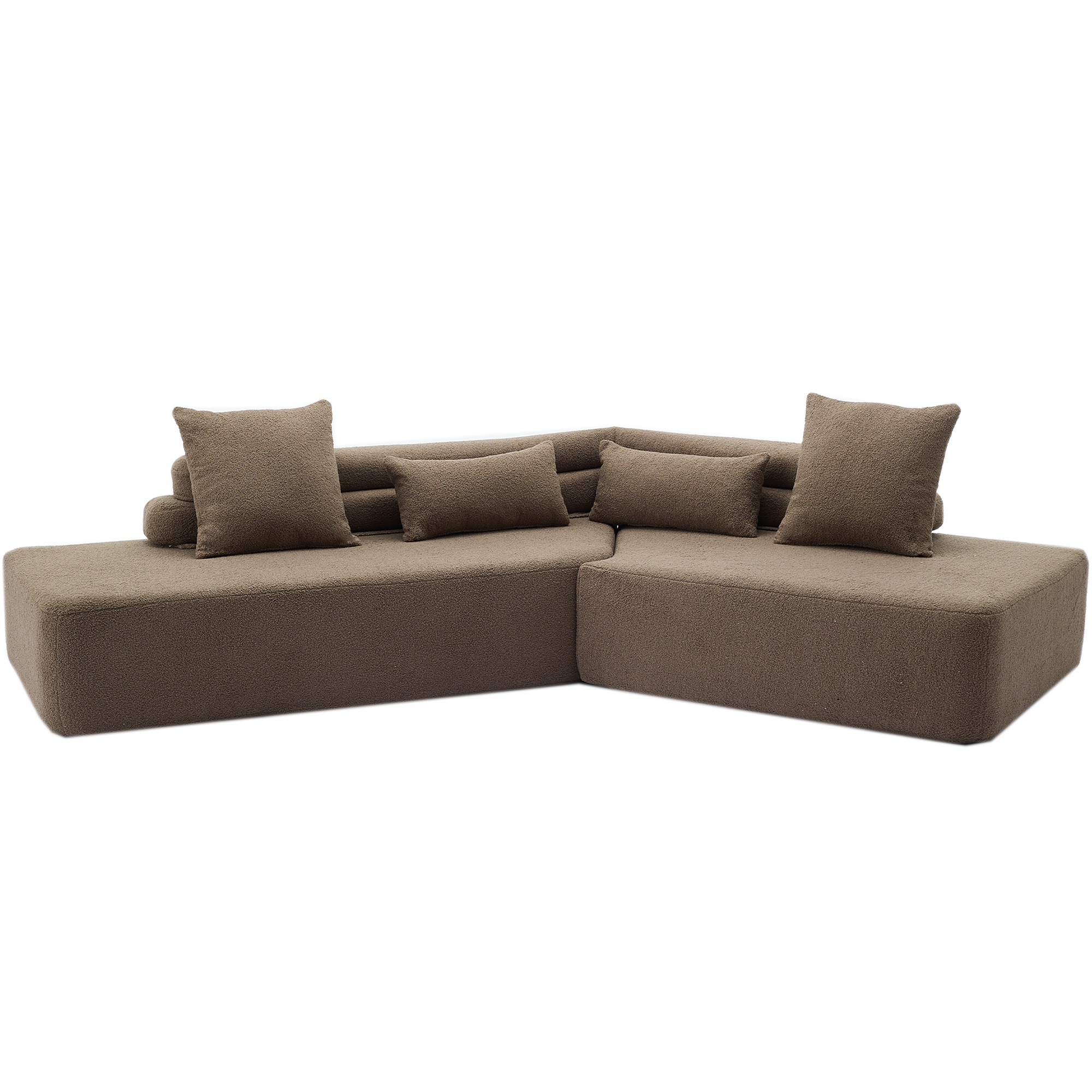 [NEW ARRIVED] [VIDEO PROVIDED] 128Minimalist Cloud Sectional Couch ,Modern Couches ,4-Seater ,No Assembly,Two modular sofa,Boucle Teddy Fabric, upholstered , anti-wrinkle fabric,Brown