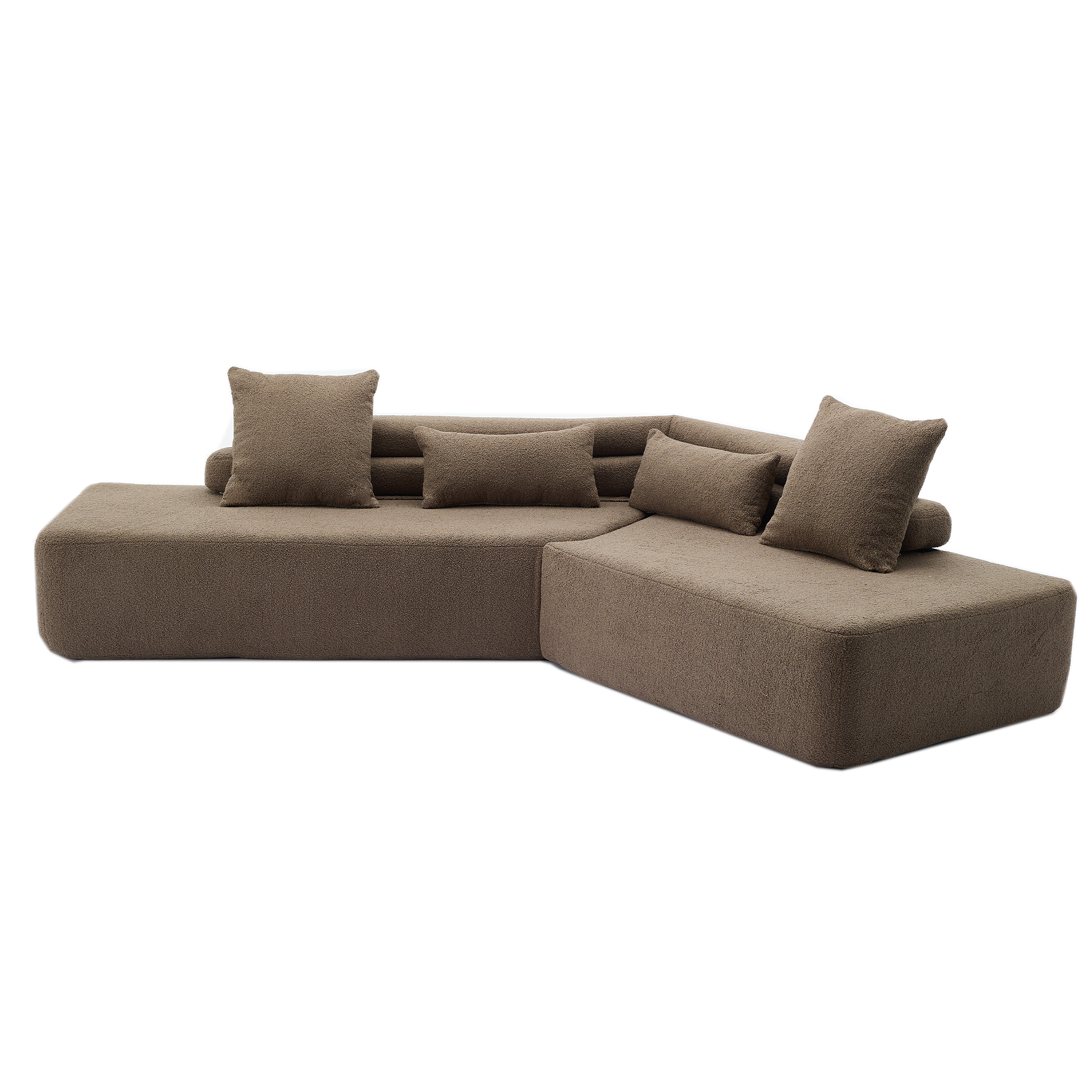 [NEW ARRIVED] [VIDEO PROVIDED] 128Minimalist Cloud Sectional Couch ,Modern Couches ,4-Seater ,No Assembly,Two modular sofa,Boucle Teddy Fabric, upholstered , anti-wrinkle fabric,Brown