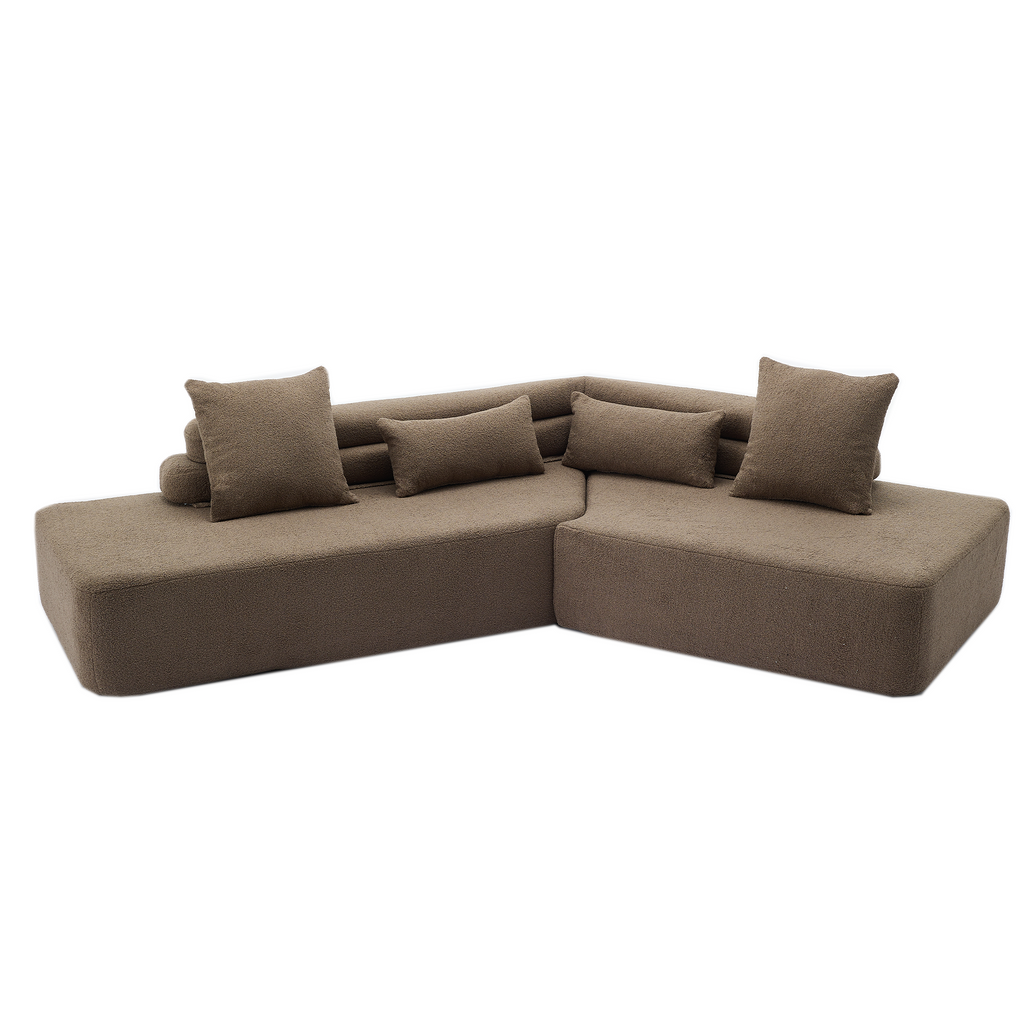 [NEW ARRIVED] [VIDEO PROVIDED] 128Minimalist Cloud Sectional Couch ,Modern Couches ,4-Seater ,No Assembly,Two modular sofa,Boucle Teddy Fabric, upholstered , anti-wrinkle fabric,Brown