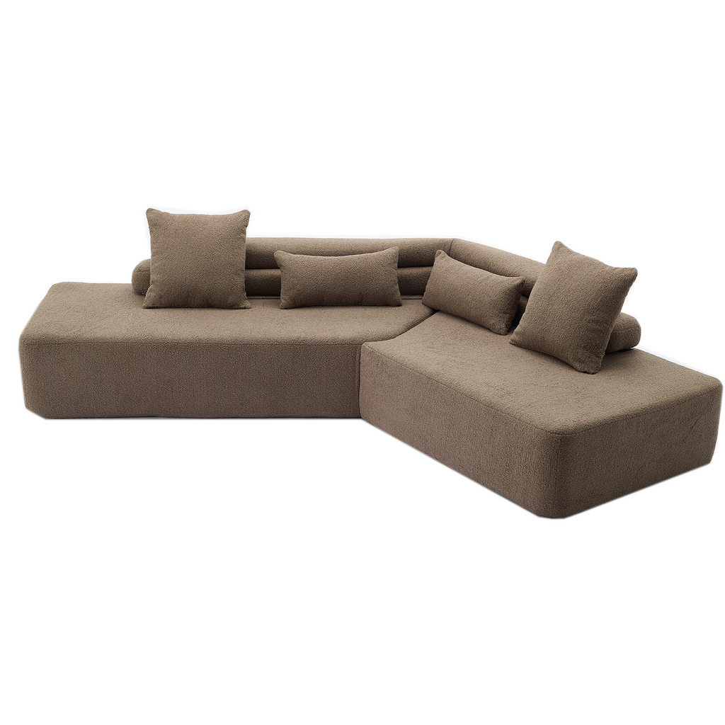 [NEW ARRIVED] [VIDEO PROVIDED] 128Minimalist Cloud Sectional Couch ,Modern Couches ,4-Seater ,No Assembly,Two modular sofa,Boucle Teddy Fabric, upholstered , anti-wrinkle fabric,Brown