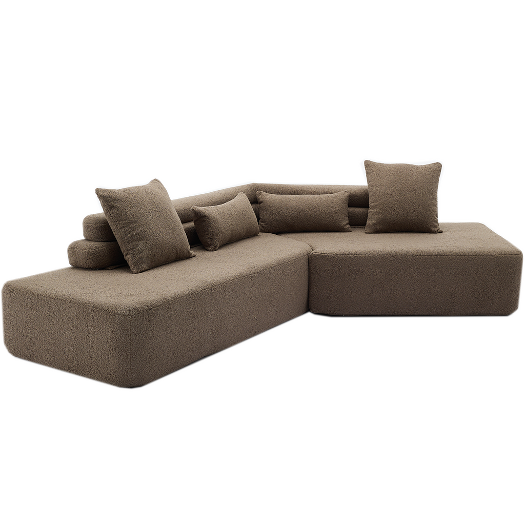 [NEW ARRIVED] [VIDEO PROVIDED] 128Minimalist Cloud Sectional Couch ,Modern Couches ,4-Seater ,No Assembly,Two modular sofa,Boucle Teddy Fabric, upholstered , anti-wrinkle fabric,Brown