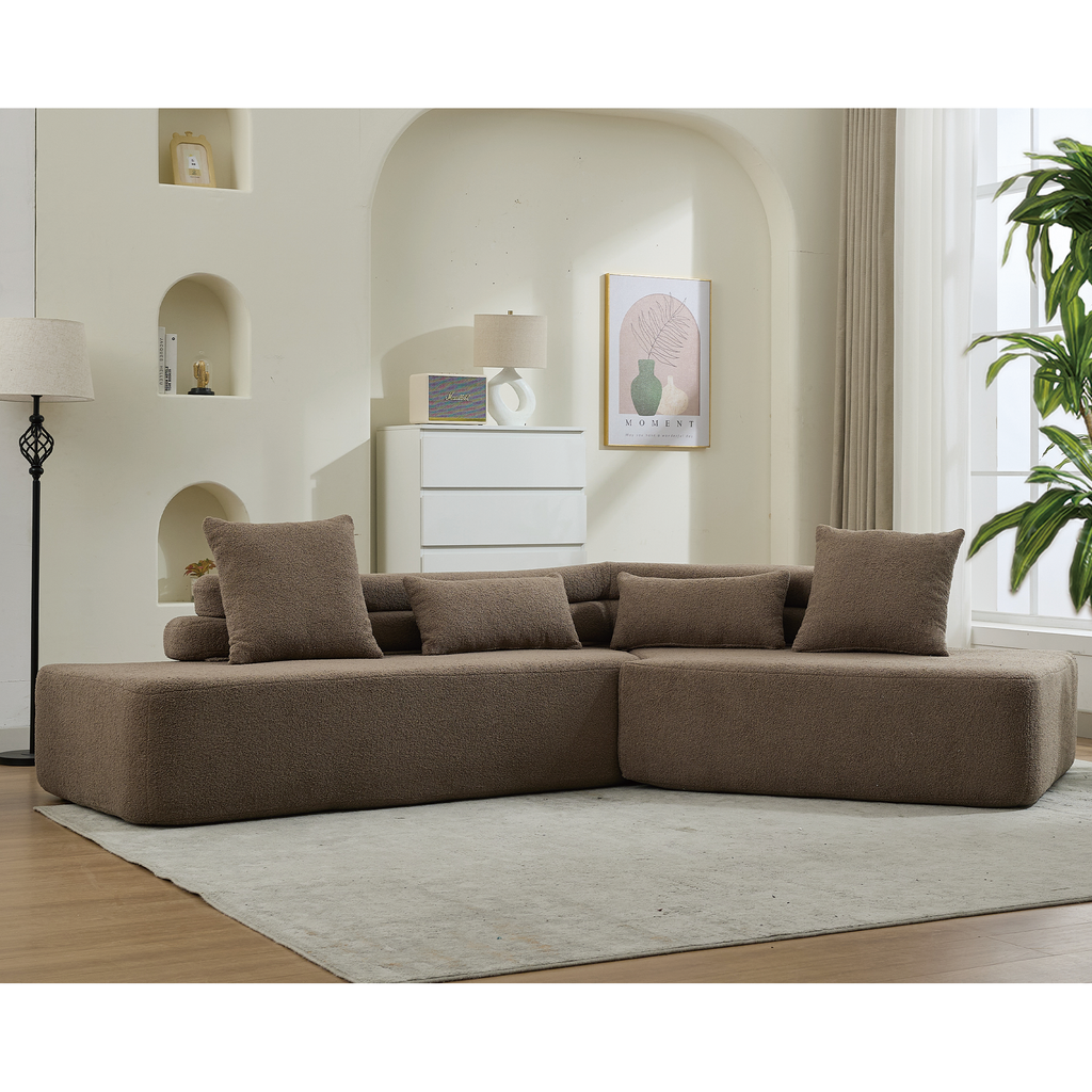 [NEW ARRIVED] [VIDEO PROVIDED] 128Minimalist Cloud Sectional Couch ,Modern Couches ,4-Seater ,No Assembly,Two modular sofa,Boucle Teddy Fabric, upholstered , anti-wrinkle fabric,Brown