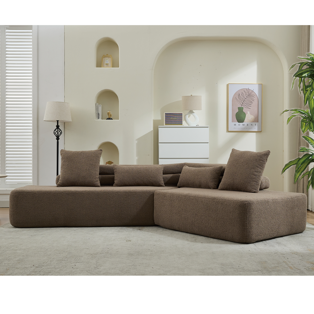 [NEW ARRIVED] [VIDEO PROVIDED] 128Minimalist Cloud Sectional Couch ,Modern Couches ,4-Seater ,No Assembly,Two modular sofa,Boucle Teddy Fabric, upholstered , anti-wrinkle fabric,Brown
