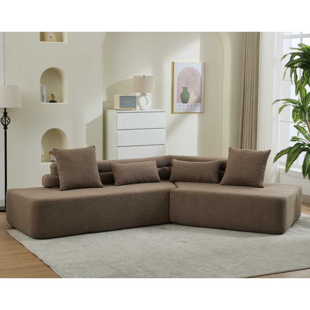 [NEW ARRIVED] [VIDEO PROVIDED] 128Minimalist Cloud Sectional Couch ,Modern Couches ,4-Seater ,No Assembly,Two modular sofa,Boucle Teddy Fabric, upholstered , anti-wrinkle fabric,Brown